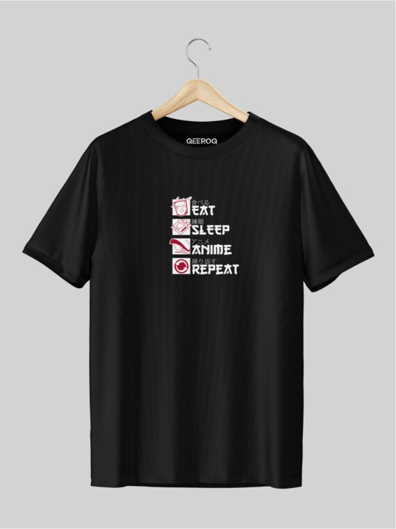 Eat Sleep Anime T Shirt Black